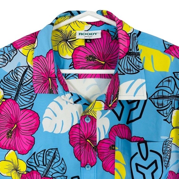 ROODY Hawaiian Shirt Molon Labe Spartan Tropical Floral Mens Size XL Multicolor - Picture 2 of 7